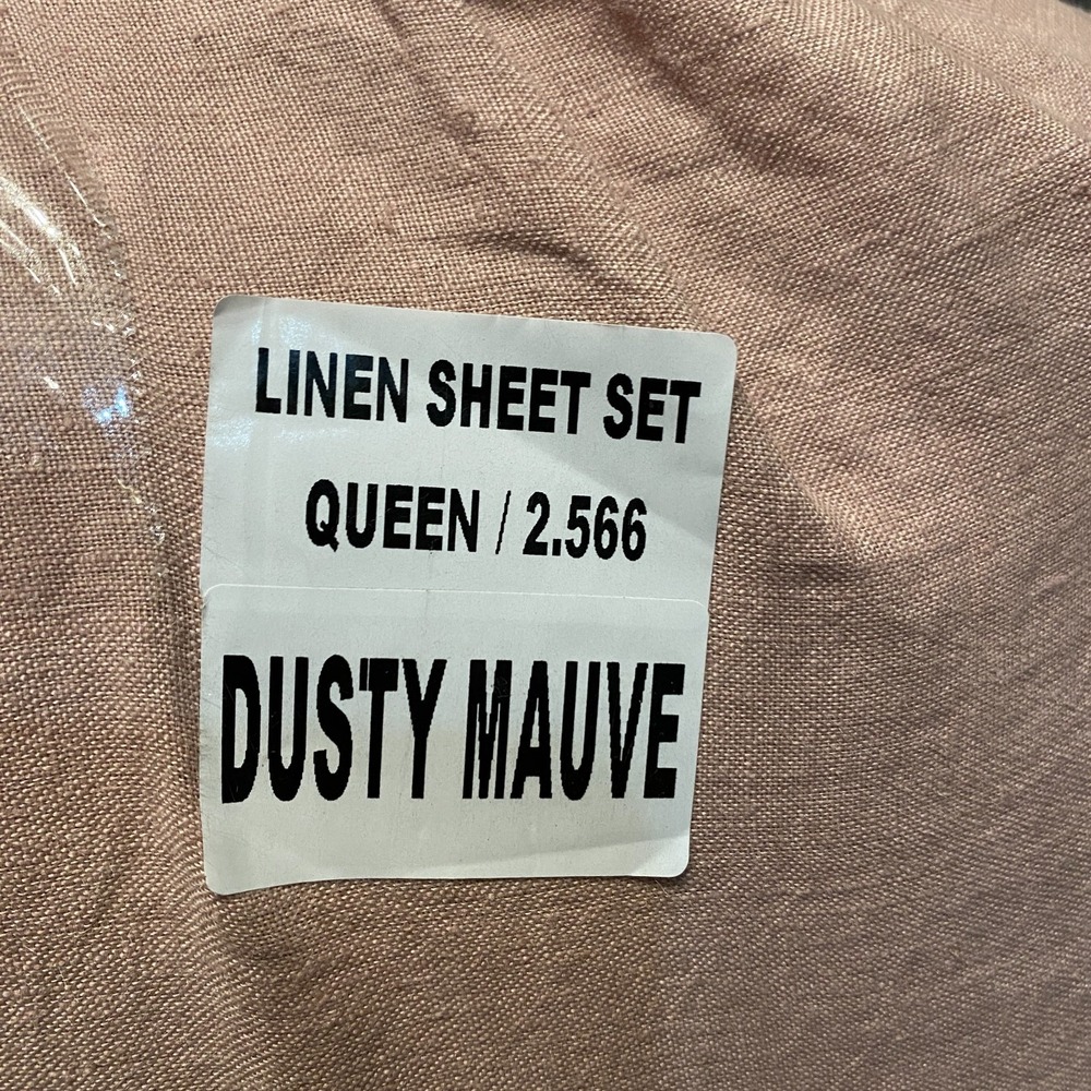 Quince European Linen Sheet Set Queen Size Dusty Mauve 4 Piece w/ Flat Sheet - Picture 4 of 5